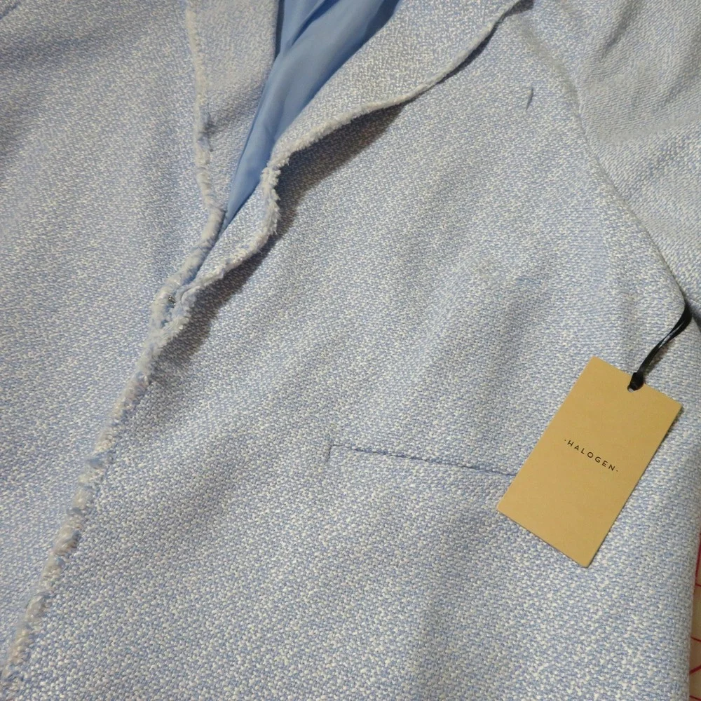 NWT 2X Halogen Blue Textured Fray Hem Blazer Ruched Sleeve Hook & Eye Closure - Picture 12 of 14